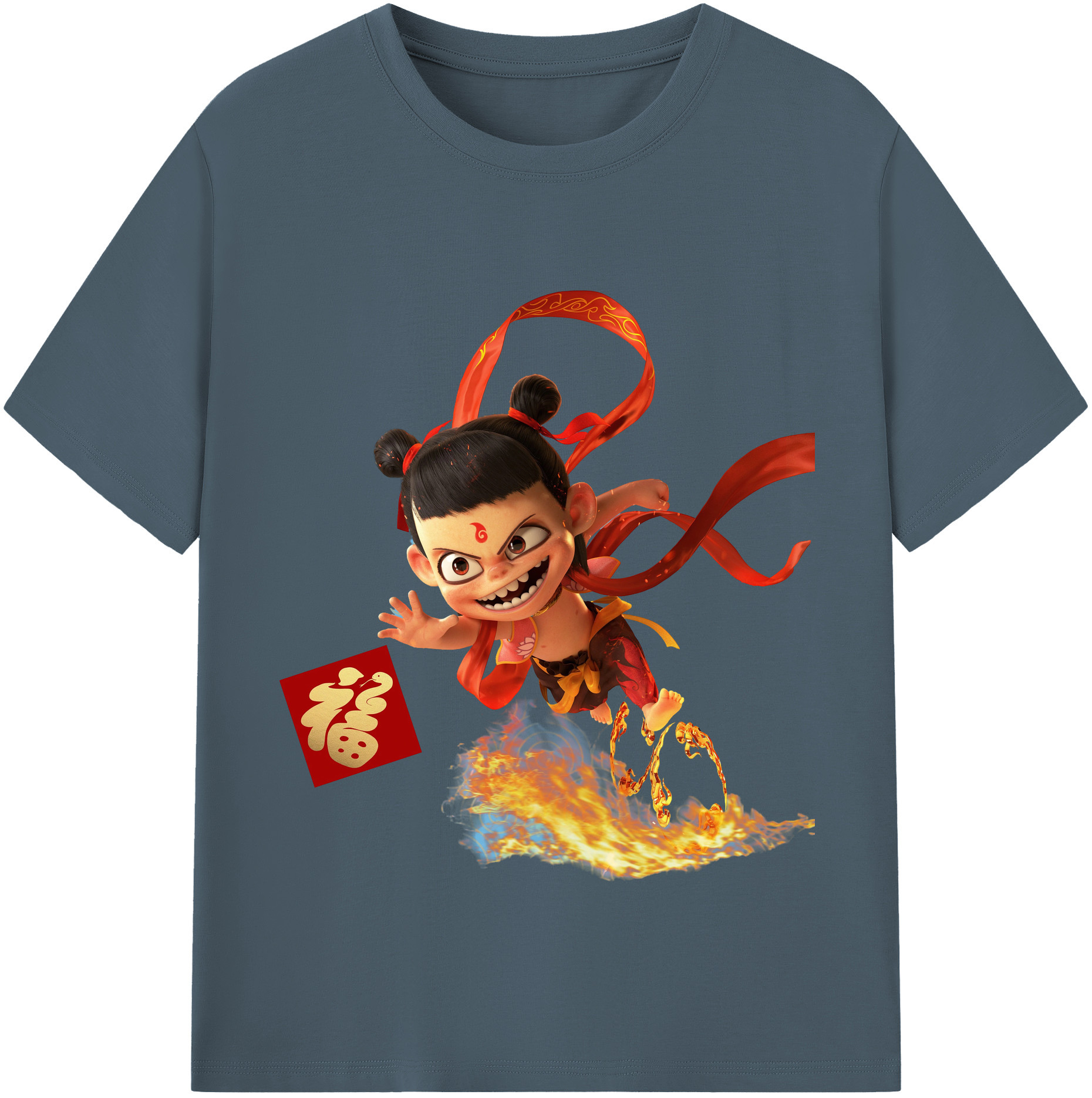 （画像用） Ne Zha 2 ナタ 魔童の大暴れ 綿100％半袖Tシャツ（フロントプリント）